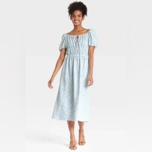 Who What Wear Light Blue Floral Midi Dress
